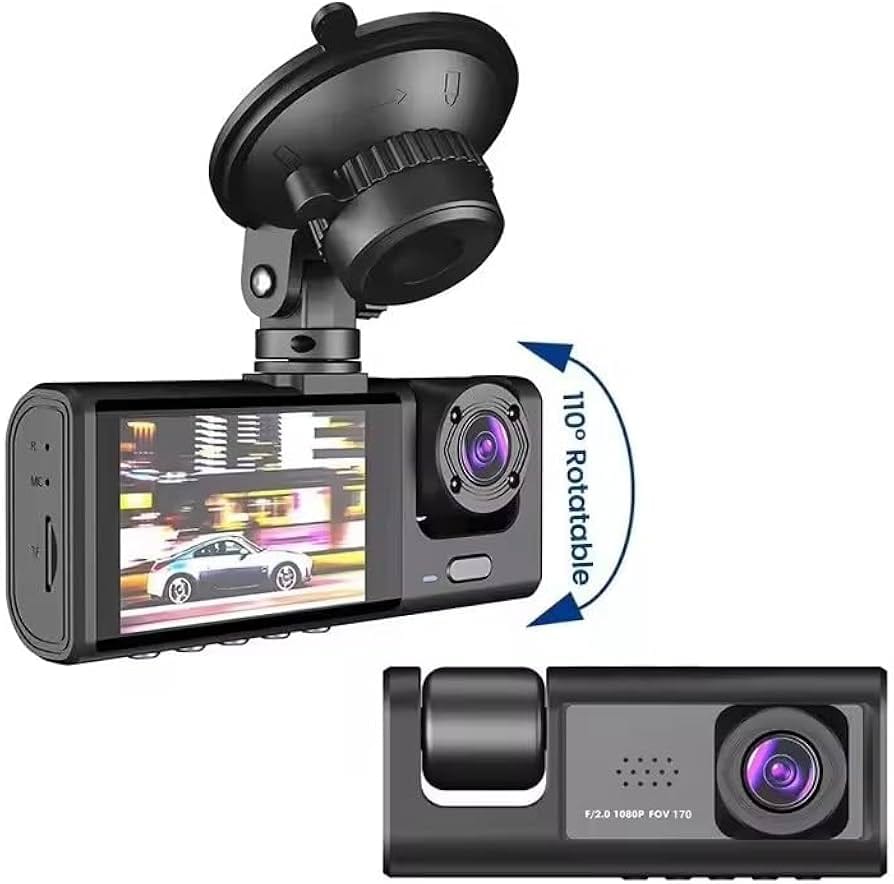 3 Channel 1080P HD Dash Cam Front, Rear & Inside with 64GB Memory Card